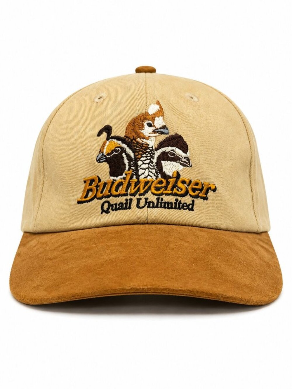 Budweiser Mens Baseball Cap Tan Khaki Canvas & Suede OS Adjustable Embroidered